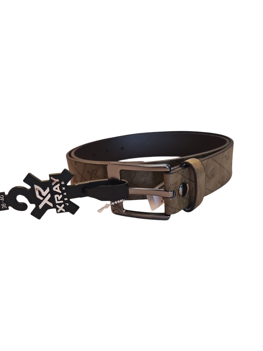 X RAY Men’s Tan Color Embossed Leather Belt with Metal Buckle SizeL 38-40